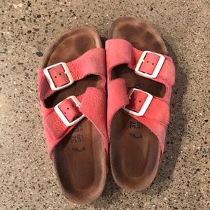 Birkenstock pink and white leather